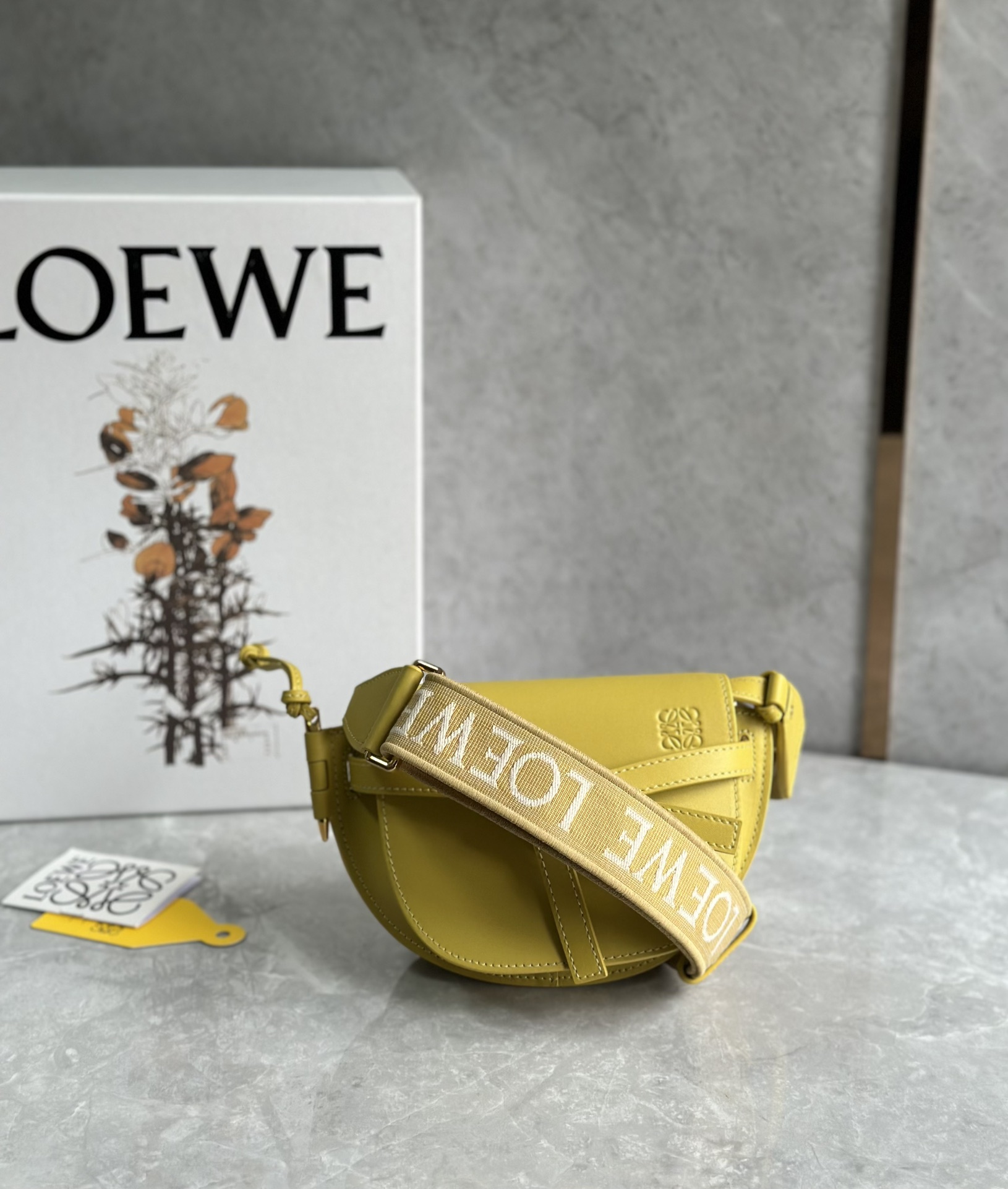 Loewe Mini Gate Dual Bag in Soft Calfskin and Jacquard Yellow